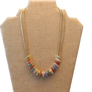 Statement Necklace 18" Multicolor Gold Toned Charm Spacer